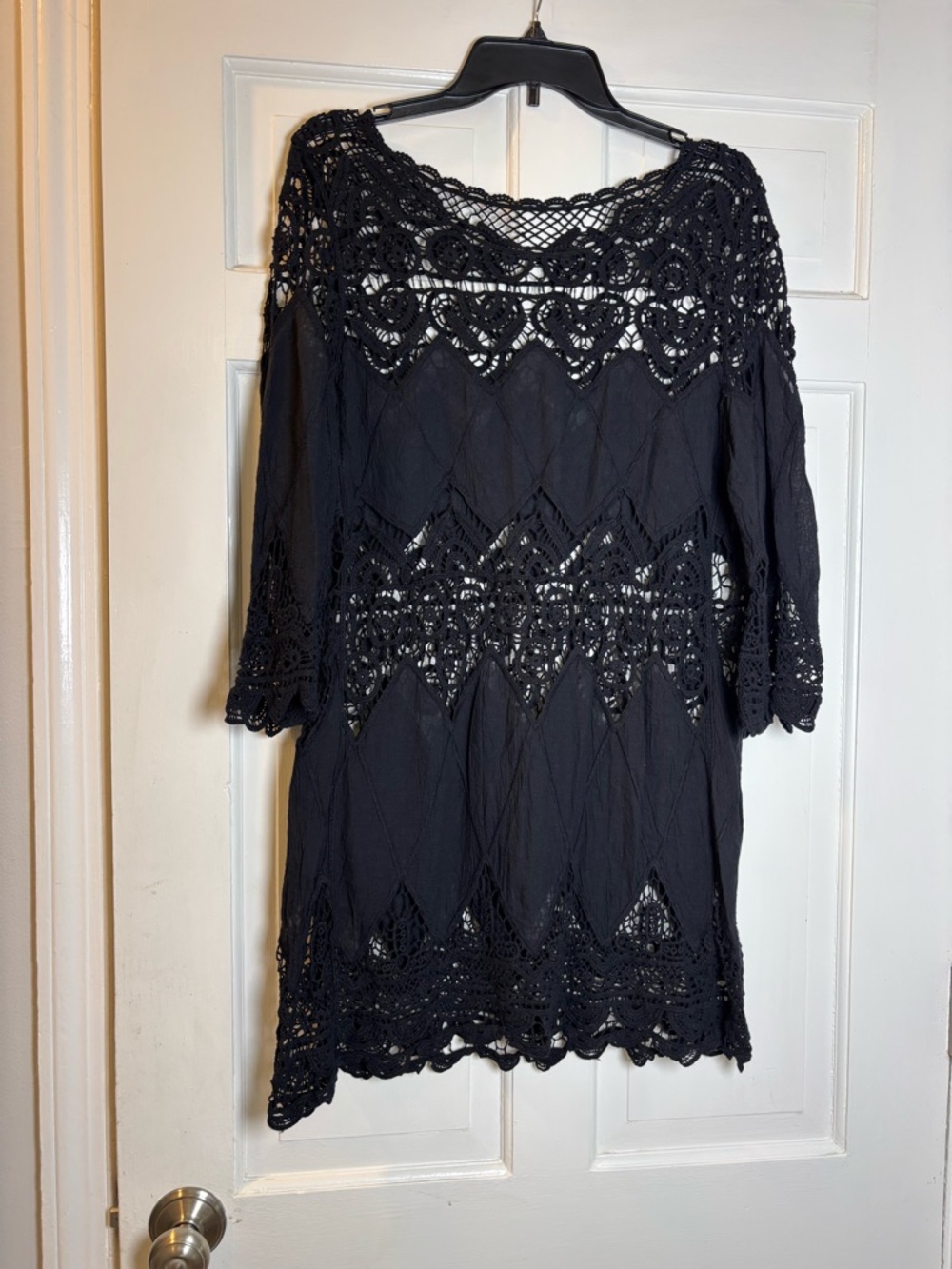 Black Crochet Beach Cover-Up Tunic - Women’s L Swim - Picture 3 of 6